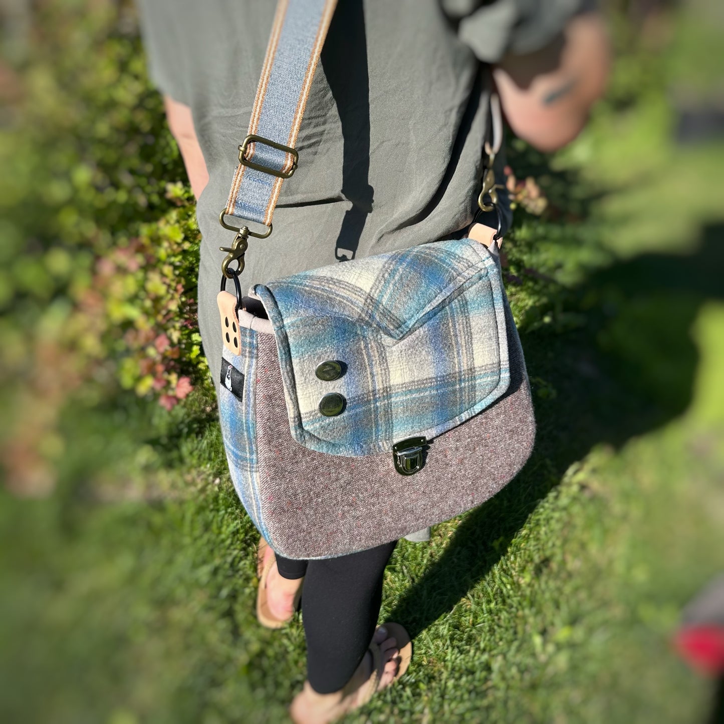 Upcycled Pendleton Button up Cross Body Bag
